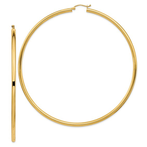 14K Yellow Gold 90mm x 3mm Extra Large Giant Gigantic Big Lightweight Round Classic Hoop Earrings