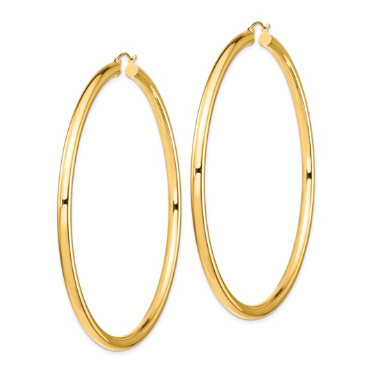 14K Yellow Gold 80mm x 4mm Extra Large Giant Gigantic Big Lightweight Round Classic Hoop Earrings