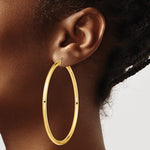 Загрузить изображение в средство просмотра галереи, 14K Yellow Gold 80mm x 4mm Extra Large Giant Gigantic Big Lightweight Round Classic Hoop Earrings
