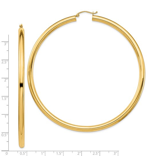 14K Yellow Gold 80mm x 4mm Extra Large Giant Gigantic Big Lightweight Round Classic Hoop Earrings