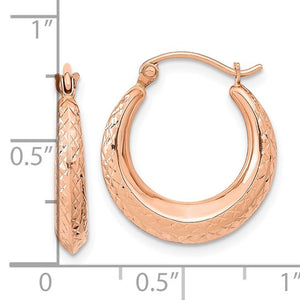 14k Rose Gold Diamond Cut Round Hoop Earrings