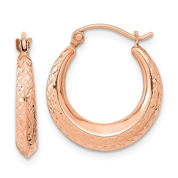 14k Rose Gold Diamond Cut Round Hoop Earrings