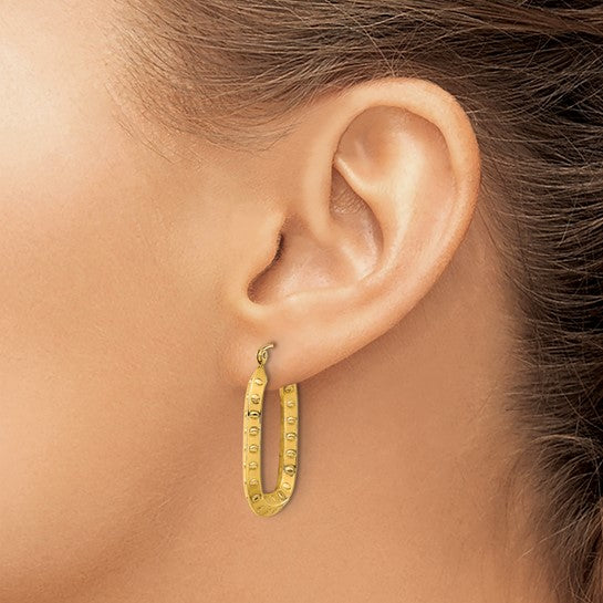 14k Yellow Gold Rectangle Textured Hoop Earrings