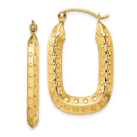 14k Yellow Gold Rectangle Textured Hoop Earrings