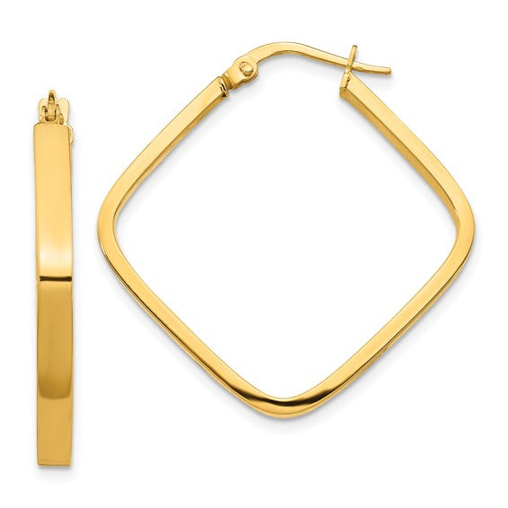 14k Yellow Gold Geometric Style Square Hoop Earrings