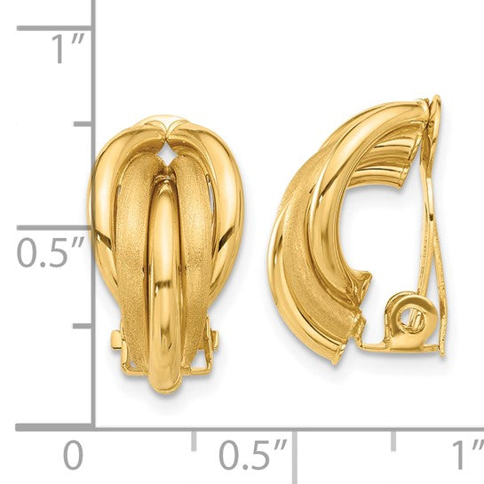14k Yellow Gold Polished Satin Non Pierced Clip On Omega Back Earrings