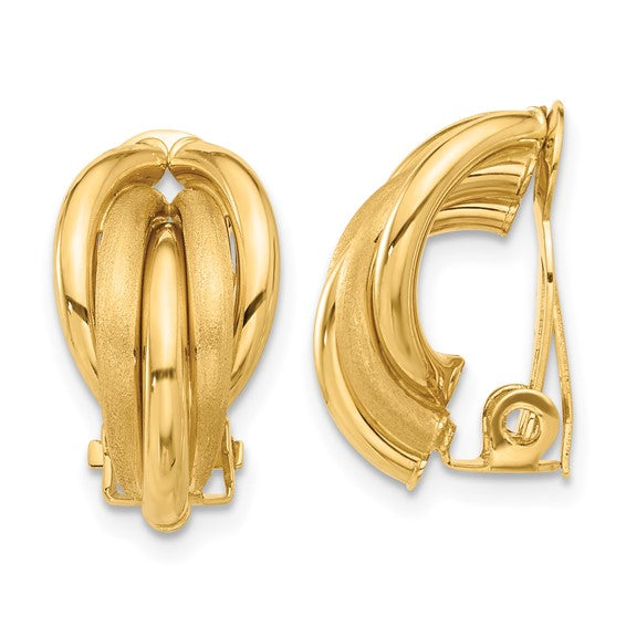 14k Yellow Gold Polished Satin Non Pierced Clip On Omega Back Earrings