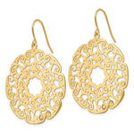 Afbeelding in Gallery-weergave laden, 14k Yellow Gold Round Lace Filigree Festive Merry Dangle Earrings
