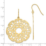 將圖片載入圖庫檢視器 14k Yellow Gold Round Lace Filigree Festive Merry Dangle Earrings
