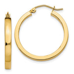 Indlæs billede til gallerivisning 14K Yellow Gold Square Tube Round Hoop Earrings 25mm x 3mm

