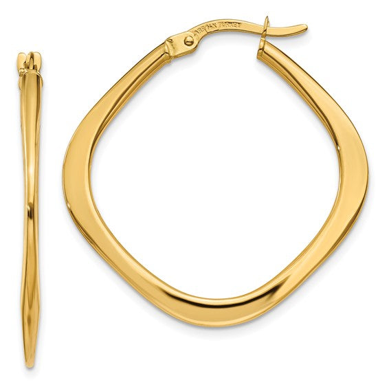 14k Yellow Gold Geometric Style Square Hoop Earrings