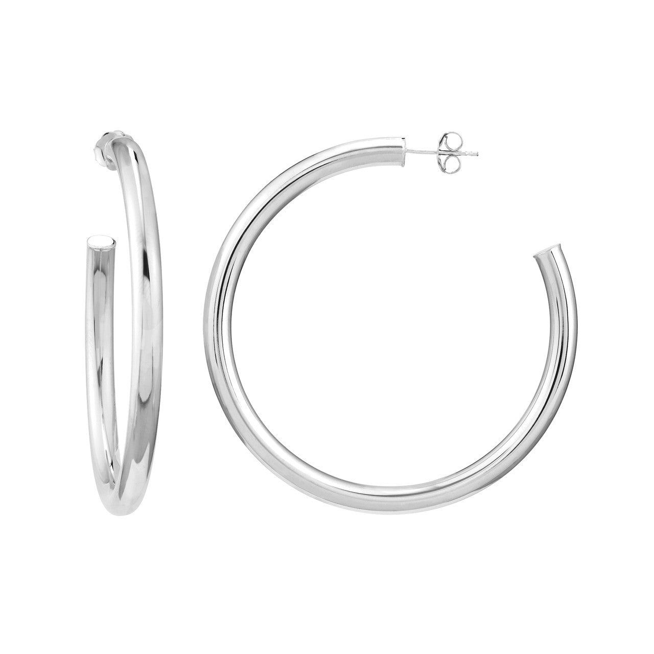 14k Yellow Rose White Gold J Round Hoop Post Earrings 50mm x 4mm
