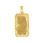Indlæs billede til gallerivisning 14K Yellow Gold Pamp Suisse Lady Fortuna 1 oz Bar Coin Bezel Diamond Cut Screw Top Frame Mounting Holder Pendant Charm
