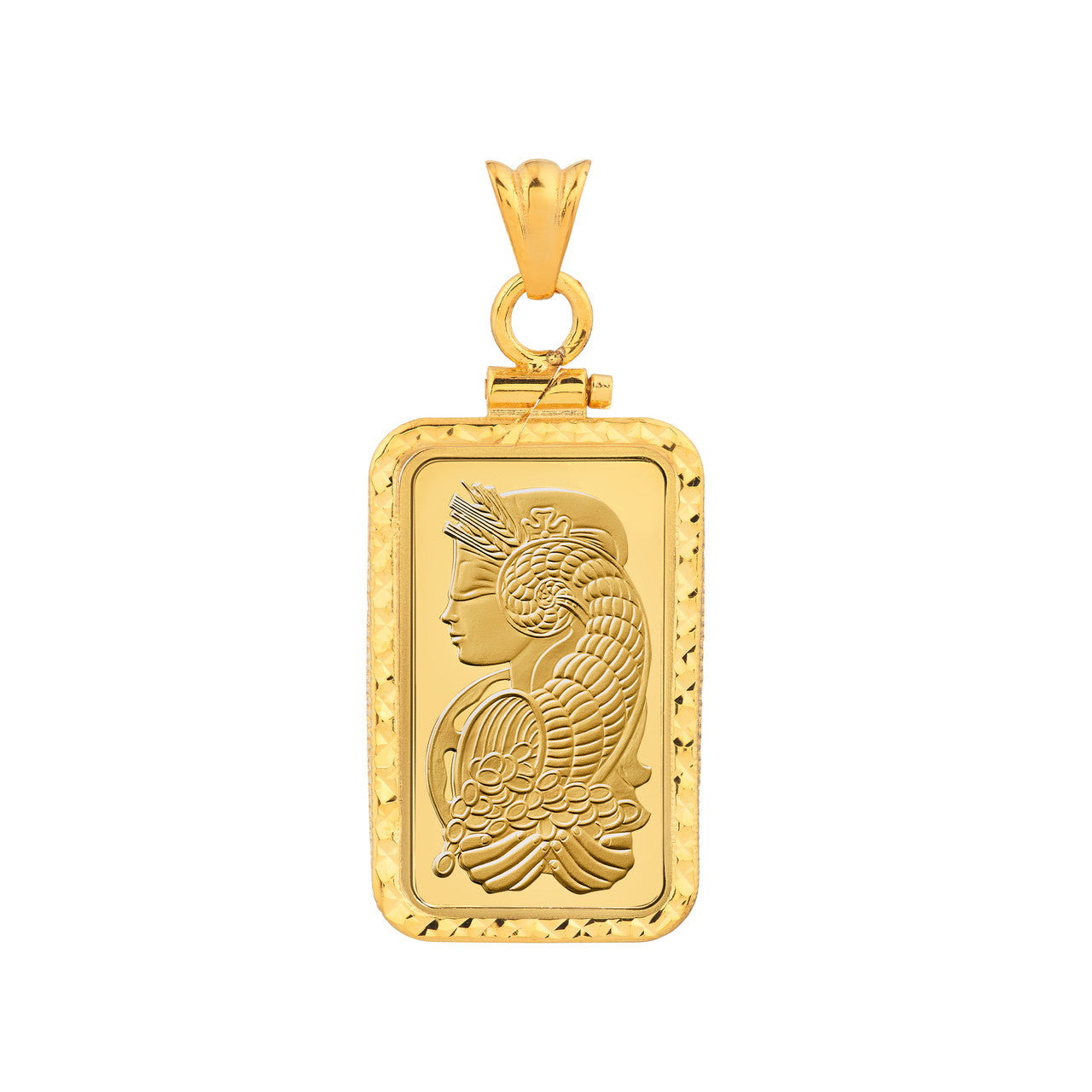 14K Yellow Gold Pamp Suisse Lady Fortuna 10 gram Bar Coin Bezel Diamond Cut Screw Top Frame Mounting Holder Pendant Charm