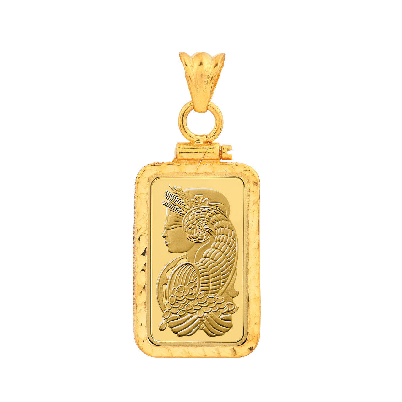 14K Yellow Gold Pamp Suisse Lady Fortuna 5 gram Bar Coin Bezel Diamond Cut Screw Top Frame Mounting Holder Pendant Charm