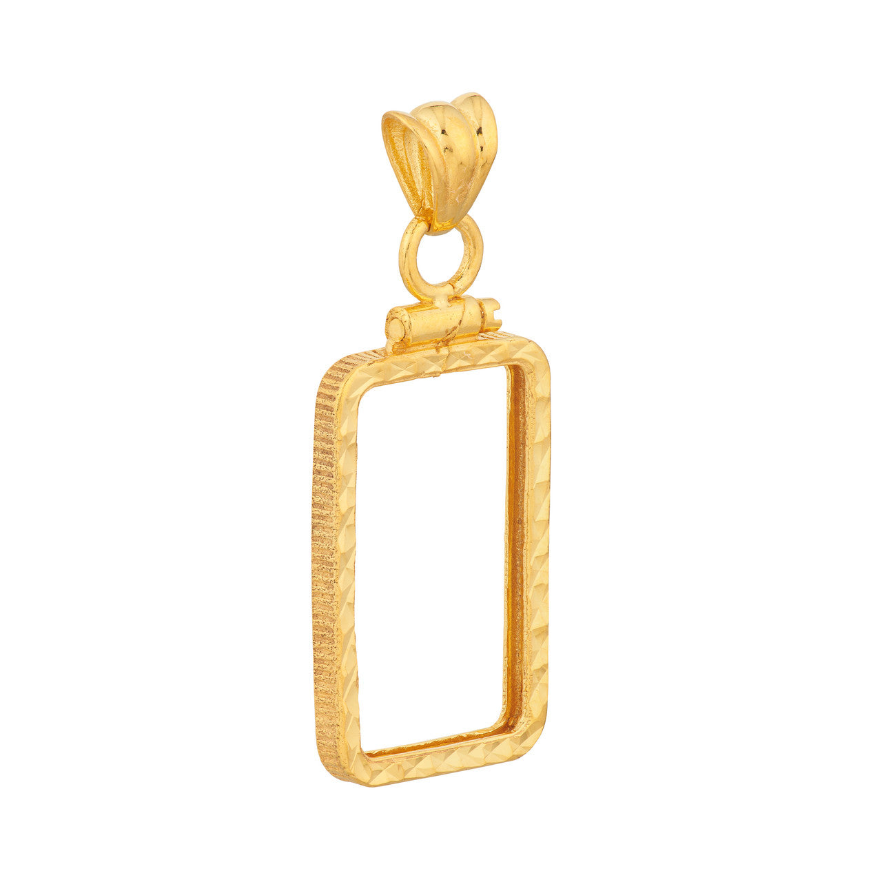 14K Yellow Gold Pamp Suisse Lady Fortuna 5 gram Bar Coin Bezel Diamond Cut Screw Top Frame Mounting Holder Pendant Charm