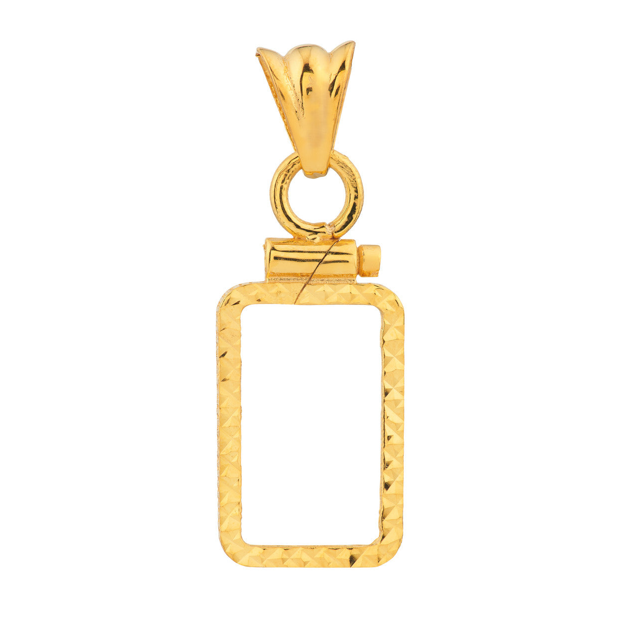 14K Yellow Gold Pamp Suisse Lady Fortuna 1 gram Bar Coin Bezel Diamond Cut Screw Top Frame Mounting Holder Pendant Charm
