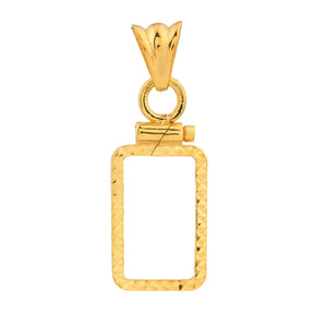 14K Yellow Gold Pamp Suisse Lady Fortuna 1 gram Bar Coin Bezel Diamond Cut Screw Top Frame Mounting Holder Pendant Charm