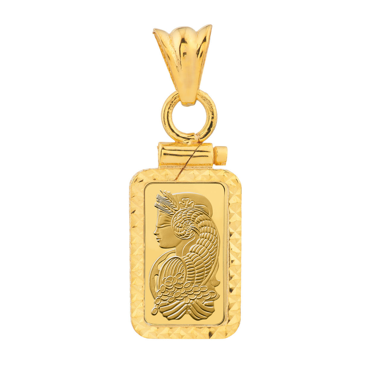 14K Yellow Gold Pamp Suisse Lady Fortuna 1 gram Bar Coin Bezel Diamond Cut Screw Top Frame Mounting Holder Pendant Charm
