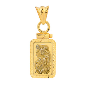 14K Yellow Gold Pamp Suisse Lady Fortuna 1 gram Bar Coin Bezel Diamond Cut Screw Top Frame Mounting Holder Pendant Charm