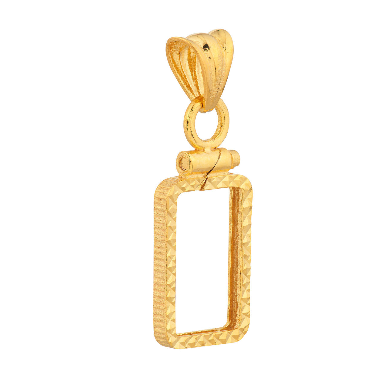 14K Yellow Gold Pamp Suisse Lady Fortuna 1 gram Bar Coin Bezel Diamond Cut Screw Top Frame Mounting Holder Pendant Charm