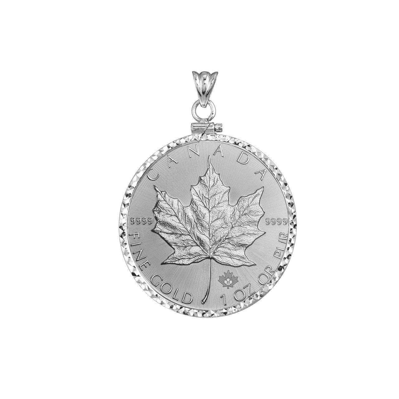 Sterling Silver Canada Canadian Maple Leaf 1 oz Coin Bezel Diamond Cut Screw Top Frame Mounting Holder Pendant Charm