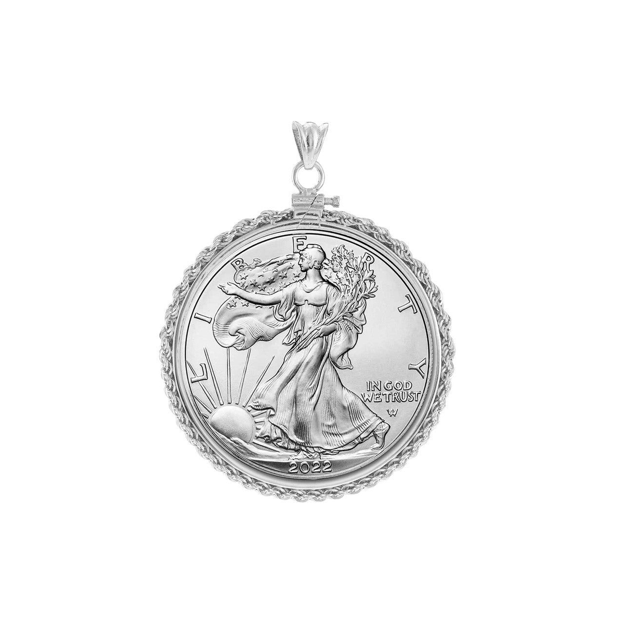 Sterling Silver American Eagle 1 oz Coin Bezel Rope Design Screw Top Frame Mounting Holder Pendant Charm