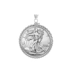 Carregar imagem no visualizador da galeria, Sterling Silver American Eagle 1 oz Coin Bezel Rope Design Screw Top Frame Mounting Holder Pendant Charm
