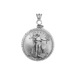 Загрузить изображение в средство просмотра галереи, Sterling Silver American Eagle 1 oz Coin Bezel Diamond Cut Screw Top Frame Mounting Holder Pendant Charm
