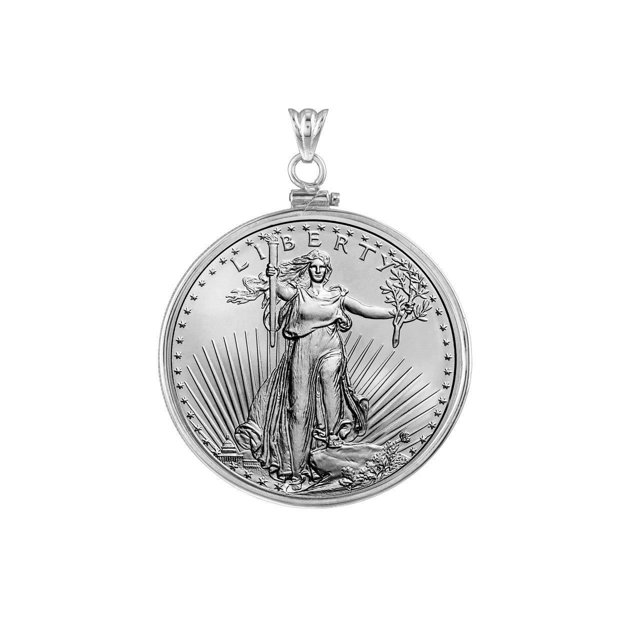 Sterling Silver American Eagle 1 oz Coin Bezel Screw Top Frame Mounting Holder Pendant Charm