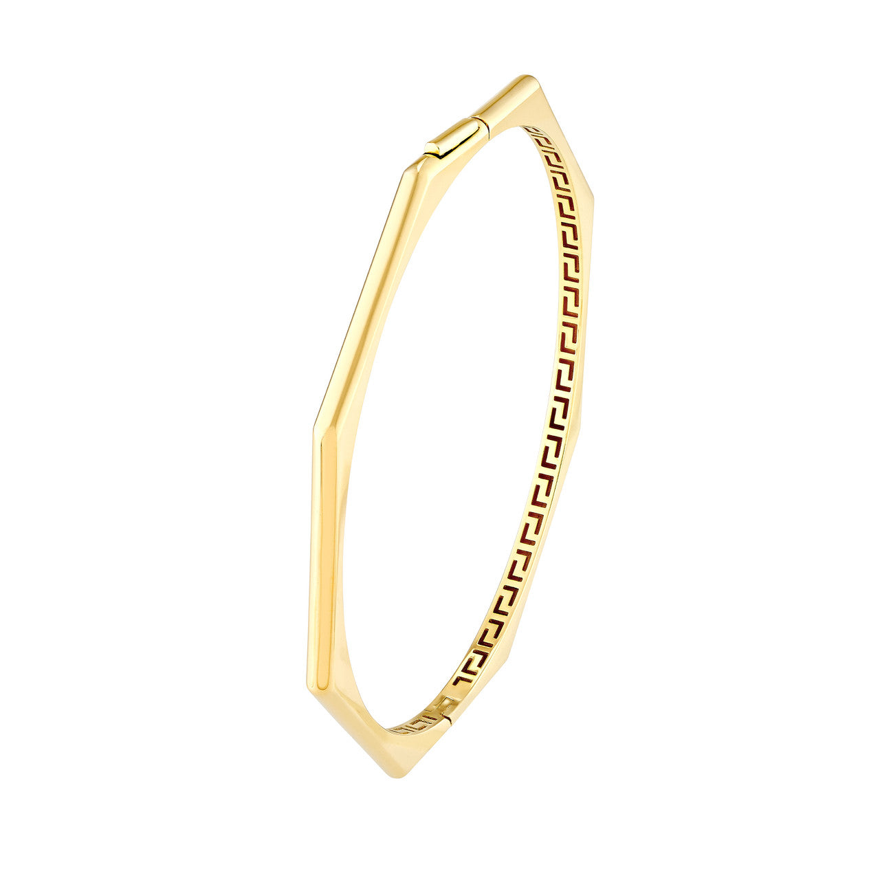 14k Yellow Gold Geometric Octagon Greek Key Hinged Bangle Bracelet