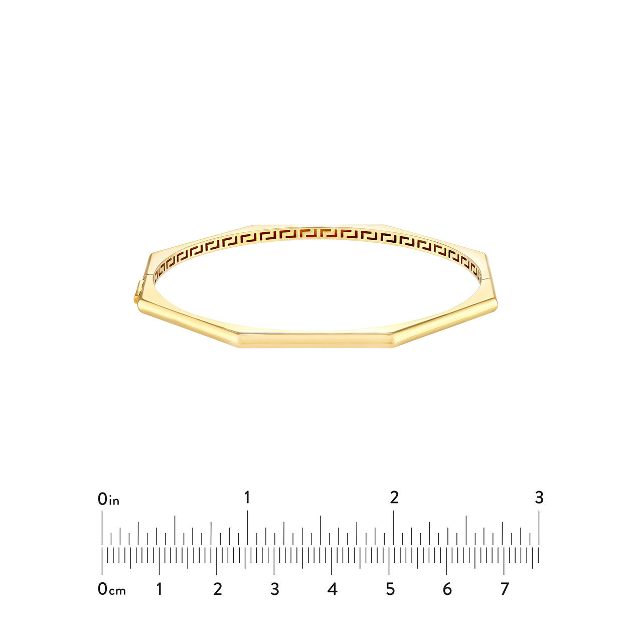 14k Yellow Gold Geometric Octagon Greek Key Hinged Bangle Bracelet