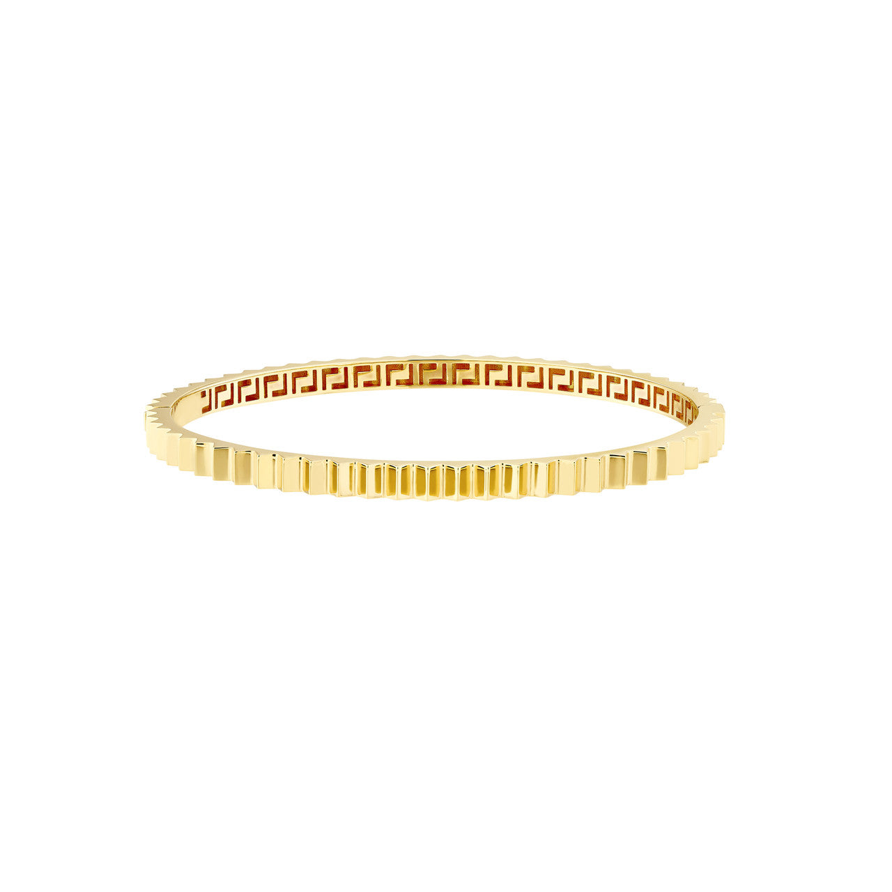 14k Yellow Gold Fluted Greek Key Hinged Bangle Bracelet