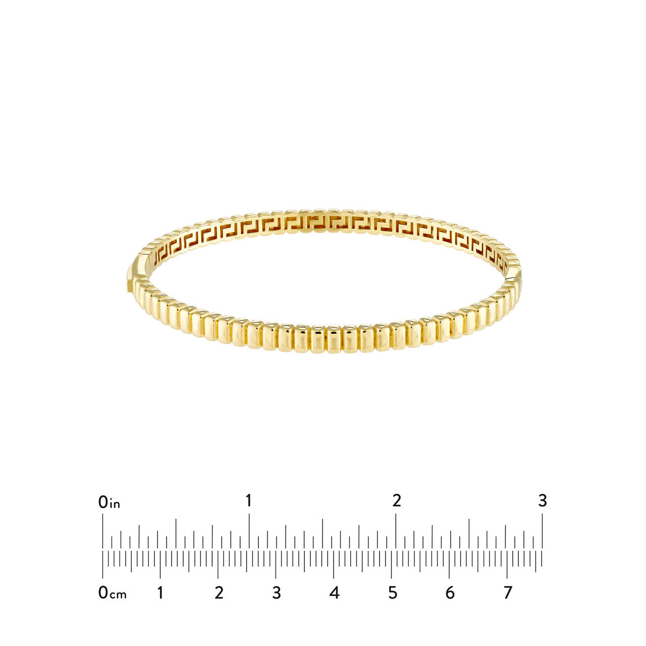 14k Yellow Gold Ribbed Greek Key Hinged Bangle Bracelet