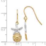 Load image into Gallery viewer, 14k Gold Two Tone Sand Dollar Starfish Shepherd Hook Dangle Earrings

