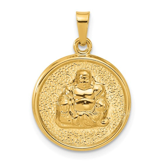 14k Yellow Gold Buddha Round Pendant Charm