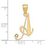 Load image into Gallery viewer, 14K Yellow Gold Diamond Initial Letter A Cursive Script Alphabet Pendant Charm

