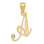 Load image into Gallery viewer, 14K Yellow Gold Diamond Initial Letter A Cursive Script Alphabet Pendant Charm
