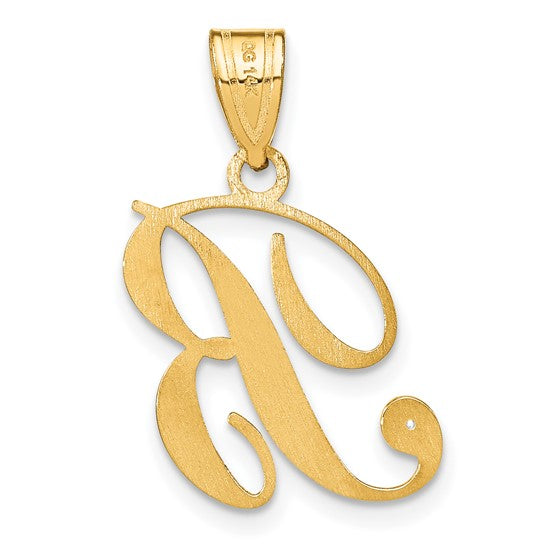 14K Yellow Gold Diamond Initial Letter B Cursive Script Alphabet Pendant Charm