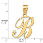 Indlæs billede til gallerivisning 14K Yellow Gold Diamond Initial Letter B Cursive Script Alphabet Pendant Charm
