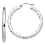 Charger l'image dans la galerie, 14K White Gold Square Tube Round Hoop Earrings 35mm x 3mm
