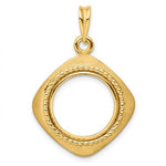Load image into Gallery viewer, 14k Yellow Gold Prong Coin Bezel Holder Holds 15mm Coins or US $1 Dollar Type 2 Diamond Shaped Beaded Pendant Charm
