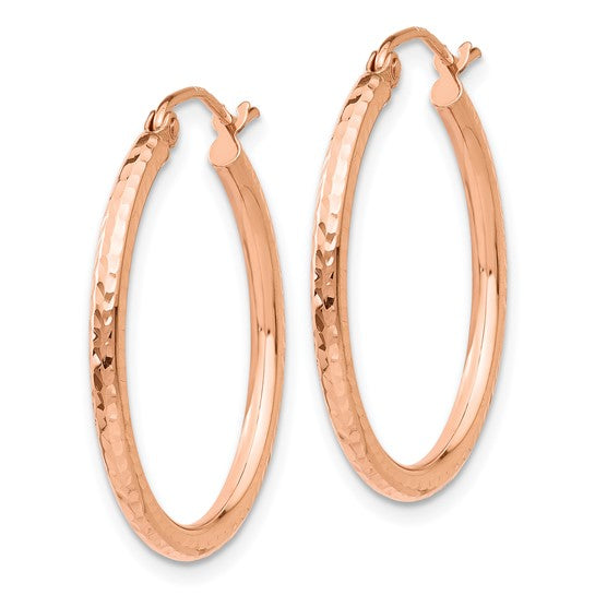 14K Rose Gold Diamond Cut Classic Round Hoop Earrings 25mm x 2mm