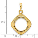 Afbeelding in Gallery-weergave laden, 14k Yellow Gold Diamond Shaped Beaded Prong Coin Bezel Holder Pendant Charm Holds 13mm Coins United States US 1 Dollar Type 1 Mexican 2 Peso
