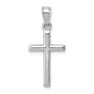 14k White Gold Cross Polished 3D Hollow Small Pendant Charm