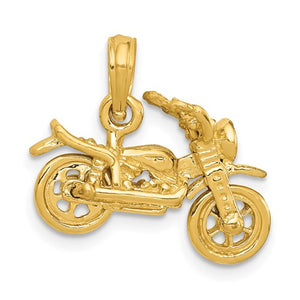 14k Yellow Gold Motorcycle  Moveable 3D Pendant Charm