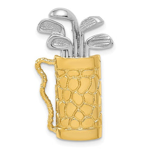 14k Gold Two Tone Golf Clubs Bag Golfing 3D Pendant Charm