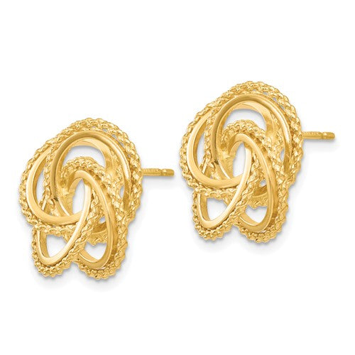 14k Yellow Gold Twisted Love Knot Stud Post Earrings