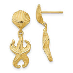 將圖片載入圖庫檢視器 14k Yellow Gold Seashell Starfish Clam Scallop Shell Dangle Earrings
