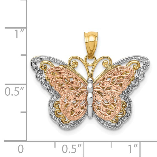 14K Rose Gold and 14K Yellow Gold with Rhodium Butterfly Pendant Charm